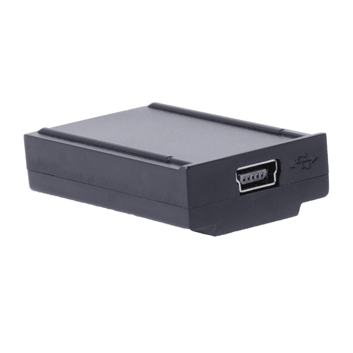 Schwarzes Einsteckmodul mit Mini-USB-Buchse.