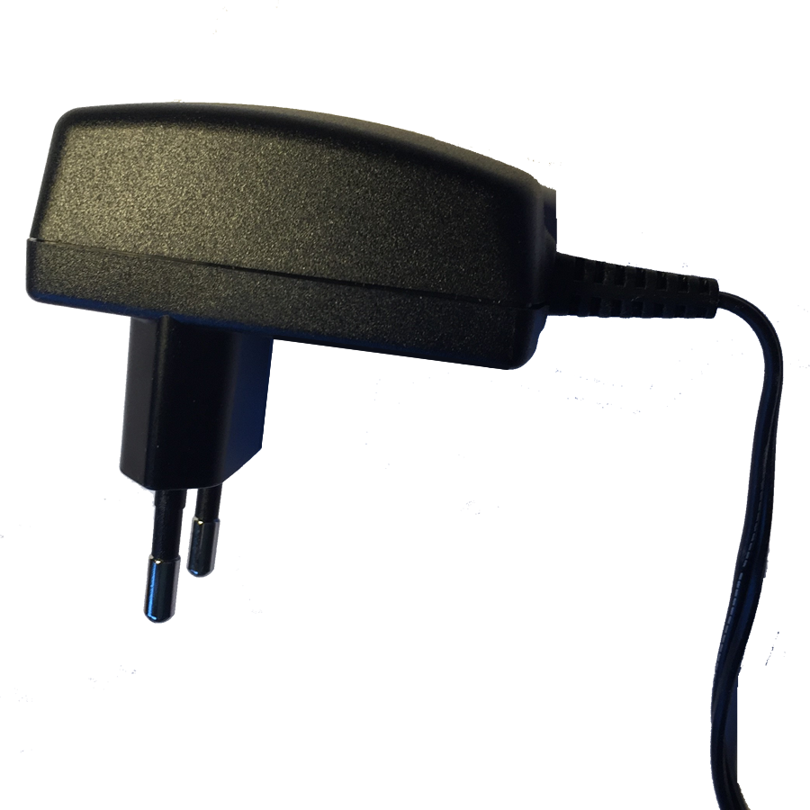 PSU_520_3hciC3Bc4V2yqj Plug-in power supply in black plastic housing, permanently attached 1.8 metres long cable for connection to the charging cradle.