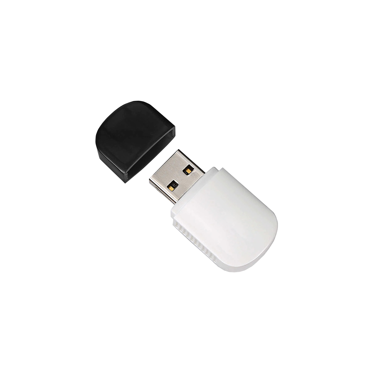 USB-Stick im Kunststoffgehäuse, mit geöffneter Verschlusskappe.