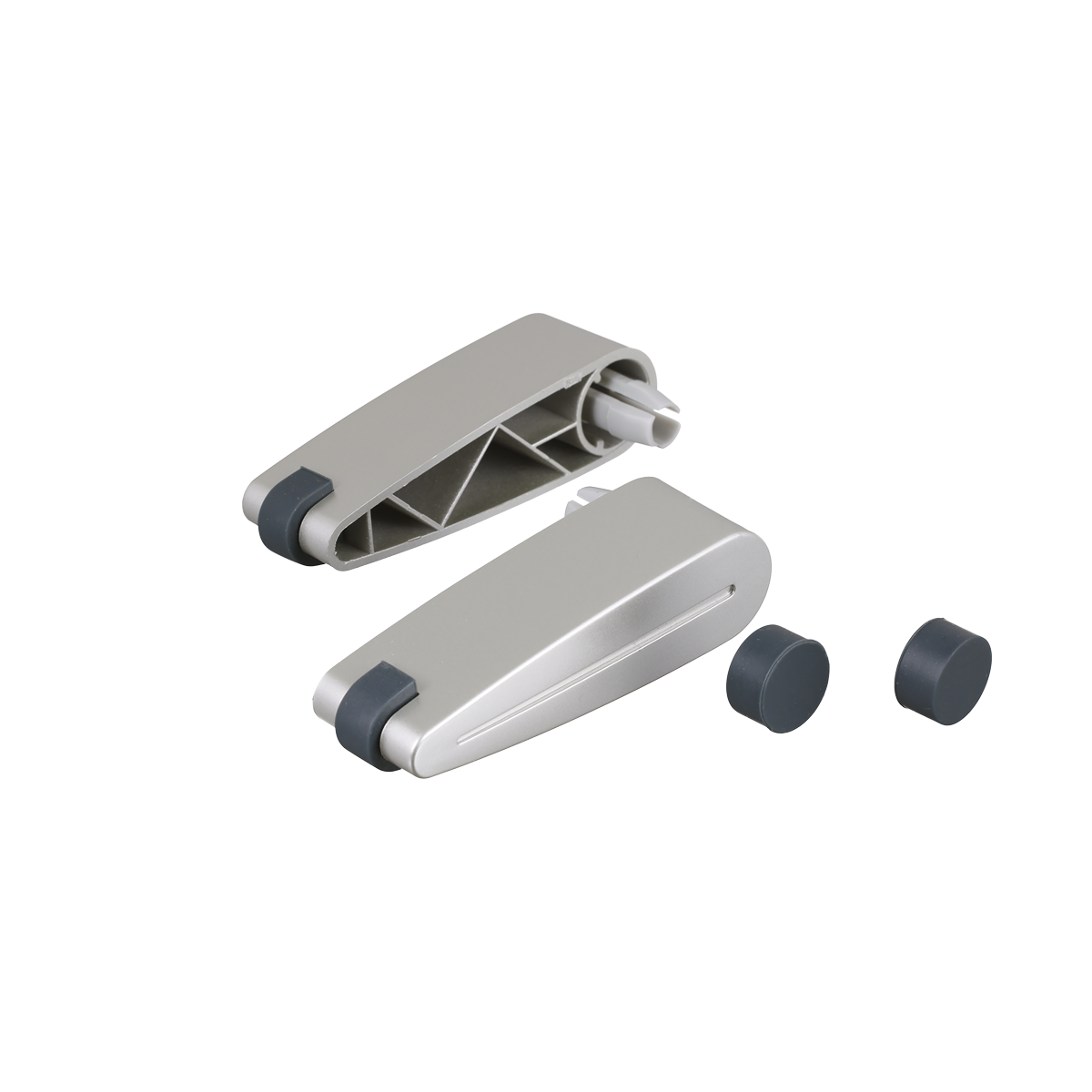 gehaeusefuesse-set-grosse-telefone-55005-a Two silver-coloured lacquered housing feet with plug-in pins, two separate black rubber stoppers.